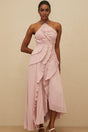 Brynn Midi Dress - Halterneck - Sleeveless - Fully - Pleated - Ruffled Trim - Asymmetrical Design