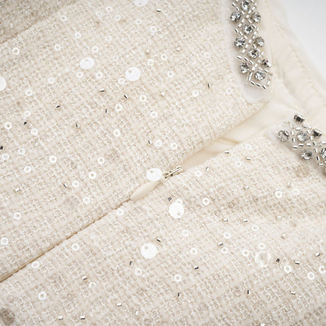 Brynn Mini Dress - Sleeveless with Sequin Detailing - Cut - Out Design - Crystal Embellishments - Bow Accent