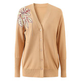 Brynn V - Neck Cardigan with Floral Embroidery and Beaded Accents