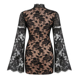 Bulelwa Black SemiSheer Floral Lace Mini Dress