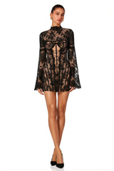 Bulelwa Black SemiSheer Floral Lace Mini Dress