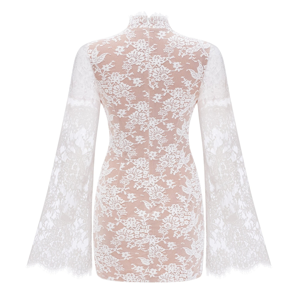 Bulelwa White SemiSheer Floral Lace Mini Dress