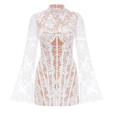 Bulelwa White SemiSheer Floral Lace Mini Dress
