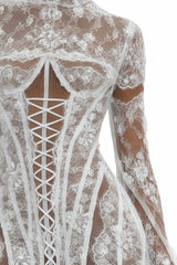 Bulelwa White SemiSheer Floral Lace Mini Dress