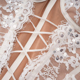 Bulelwa White SemiSheer Floral Lace Mini Dress