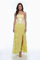 Caelia Yellow Off Shoulder Maxi Dress with Slit