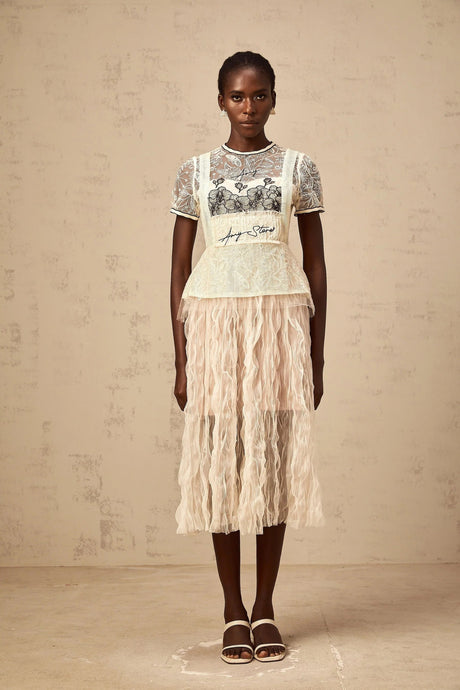Caitlin Midi Dress Floral Embroidered Calf - Length White