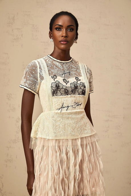 Caitlin Midi Dress Floral Embroidered Calf - Length White