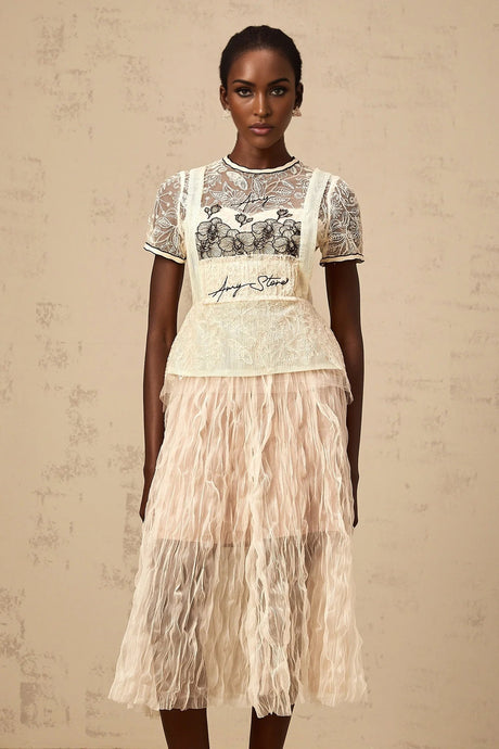 Caitlin Midi Dress Floral Embroidered Calf - Length White