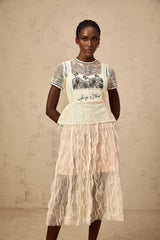 Caitlin Midi Dress Floral Embroidered Calf - Length White