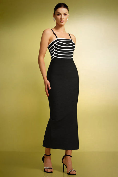 Caitlyn Black Striped Silhouette Dress