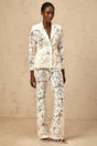 Caitlyn Blazer & Trousers Set White Sequined Flower - Embroidered