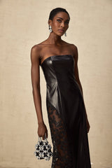 Caitlyn Maxi Dress - Strapless Style - Off the Shoulder Design - Floral Lace Paneling - Asymmetric Hem