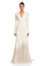 Calanthe Champagne Floral Lace Maxi Dress with Ribbon Detail