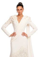 Calanthe Champagne Floral Lace Maxi Dress with Ribbon Detail