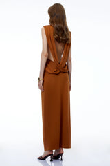 Calanthe Chocolate Brown Backless Ruched Maxi Dress