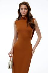 Calanthe Chocolate Brown Backless Ruched Maxi Dress
