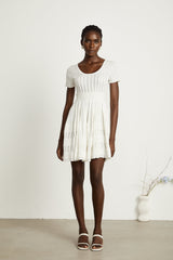 Calixte white knitted pleated mini dress