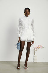 Calla fauxflower cutout blouse  shorts matching set
