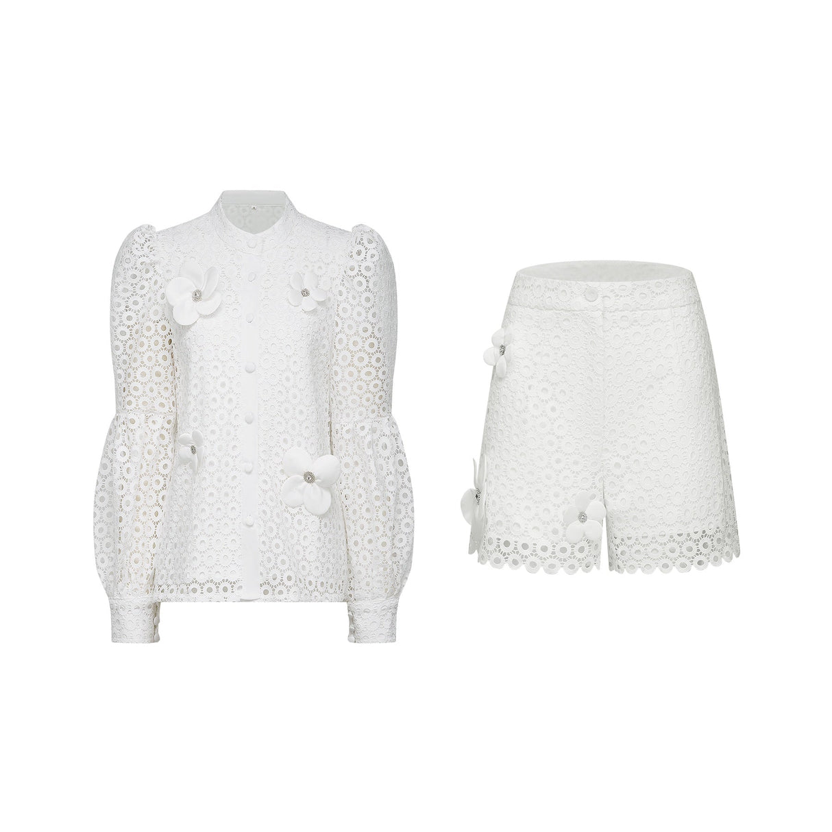 Calla fauxflower cutout blouse  shorts matching set