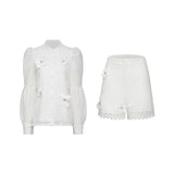 Calla fauxflower cutout blouse  shorts matching set