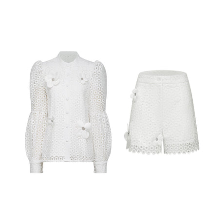 Calla fauxflower cutout blouse  shorts matching set
