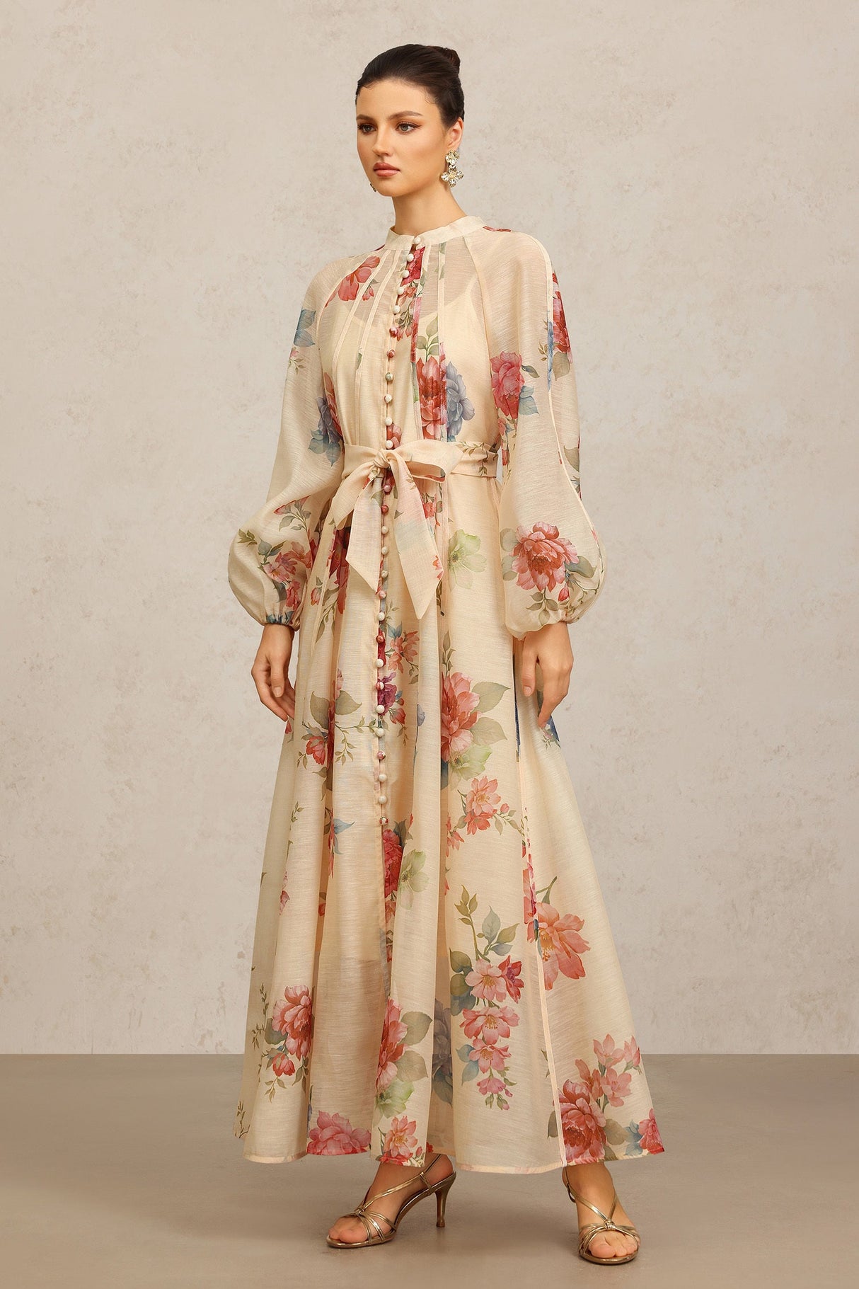 Callie Beige Floral Maxi Dress