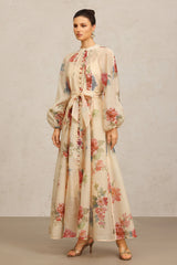 Callie Beige Floral Maxi Dress