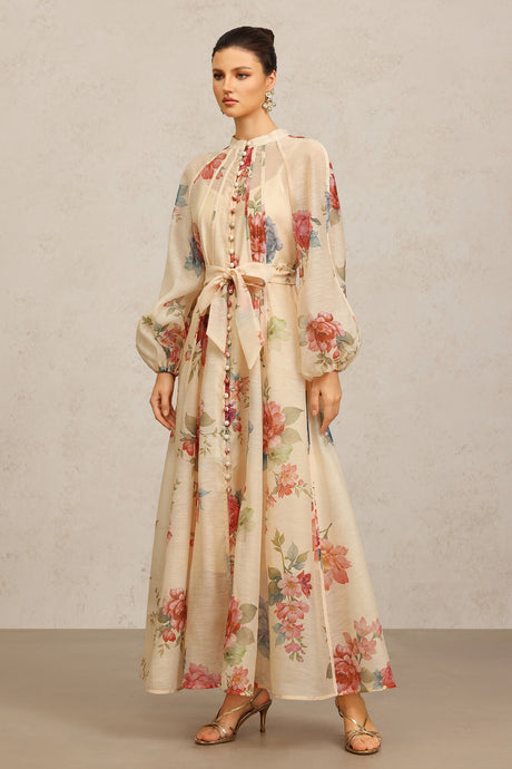 Callie Beige Floral Maxi Dress