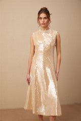 Callie Midi Dress – Crew Neck – Sequin Embellishment – Calf Length