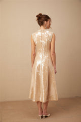 Callie Midi Dress – Crew Neck – Sequin Embellishment – Calf Length