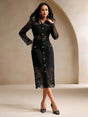 Callie Midi Dress - Neckline Collar - Occasion Night Out - Elegant Style - High Waist - Long Sleeve
