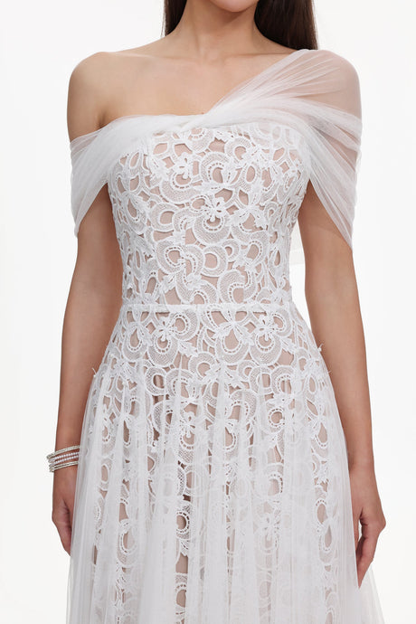 Callie White Lace Off-Shoulder Maxi Dress
