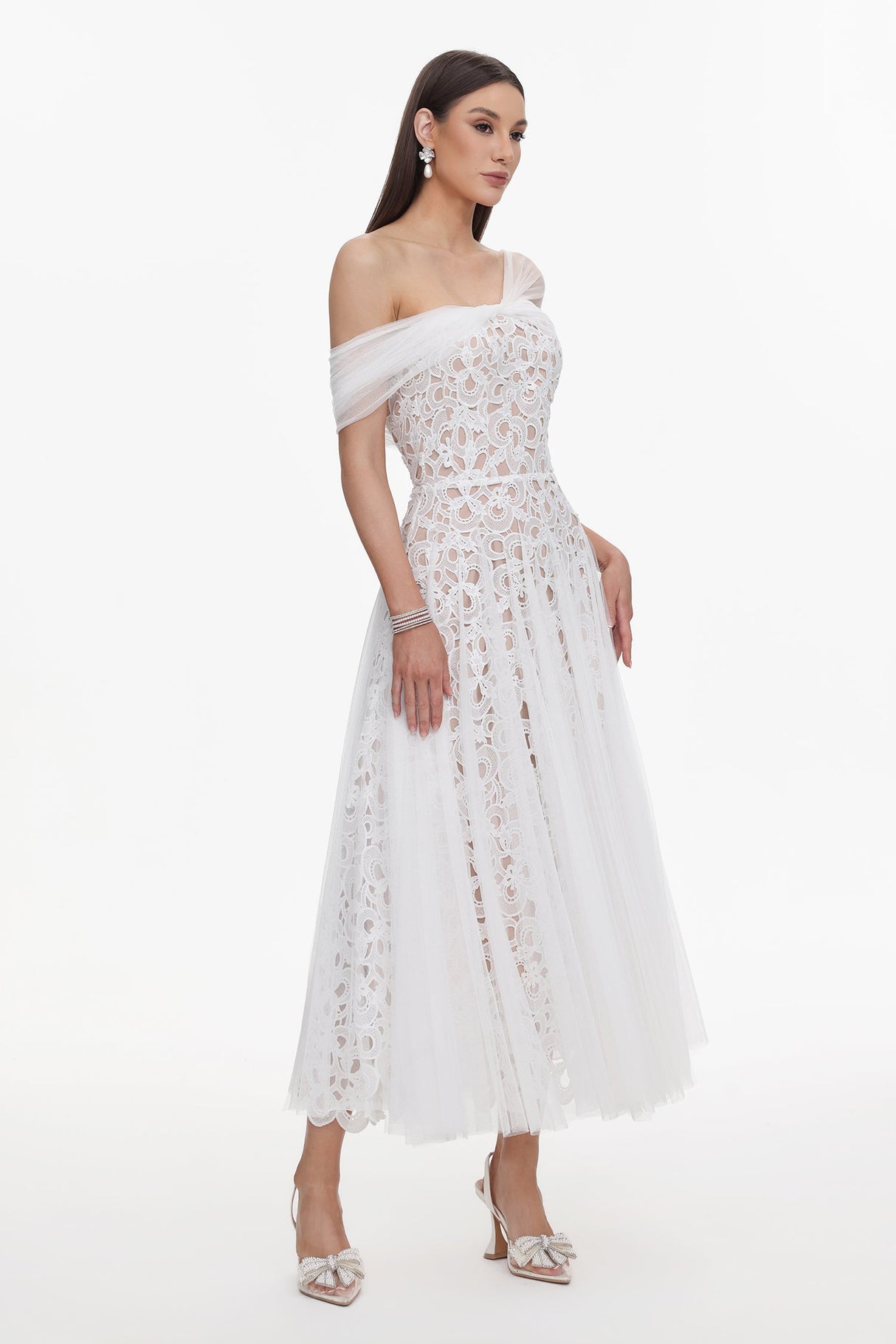 Callie White Lace Off-Shoulder Maxi Dress