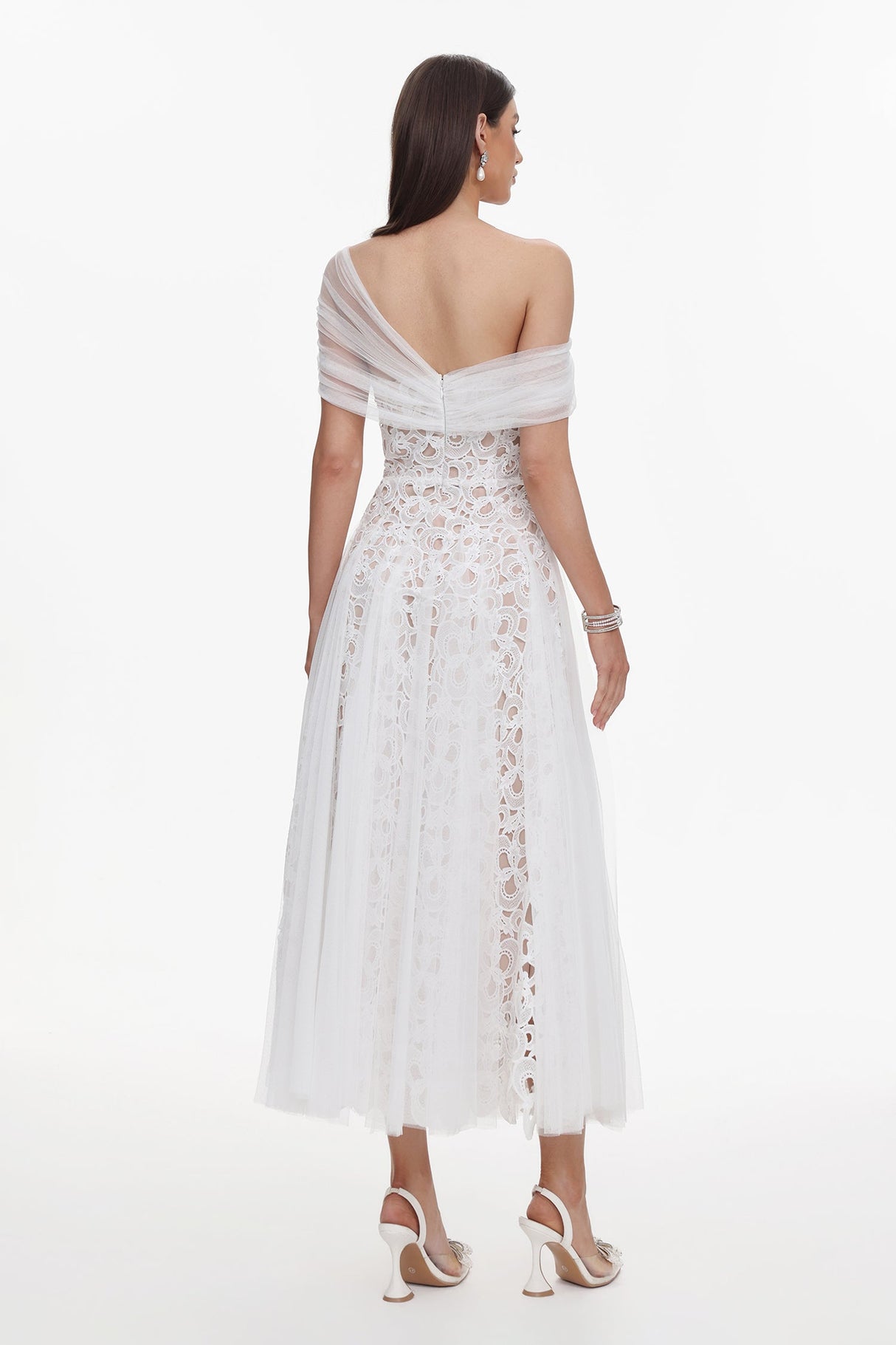 Callie White Lace Off-Shoulder Maxi Dress for Weddings and Formal Events