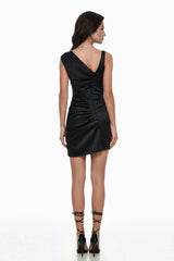 Calliope Black Asymmetrical Ruched Mini Dress