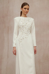 Calliopée White Leaf Appliqué Embellished Maxi Gown