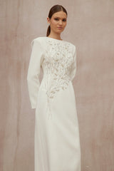 Calliopée White Leaf Appliqué Embellished Maxi Gown