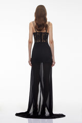 Callirhoe Black Sheer Lace Corset Maxi Dress