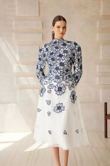 Caméo Blue Floral Embroidered Tulle Midi Dress