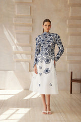 Caméo Blue Floral Embroidered Tulle Midi Dress