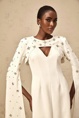 Camila Gown with Embellished Cape and Timeless Cut in White