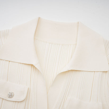 Camila Midi Dress - Ribbed Knit - Lapels and Pockets - Mermaid Hem Design