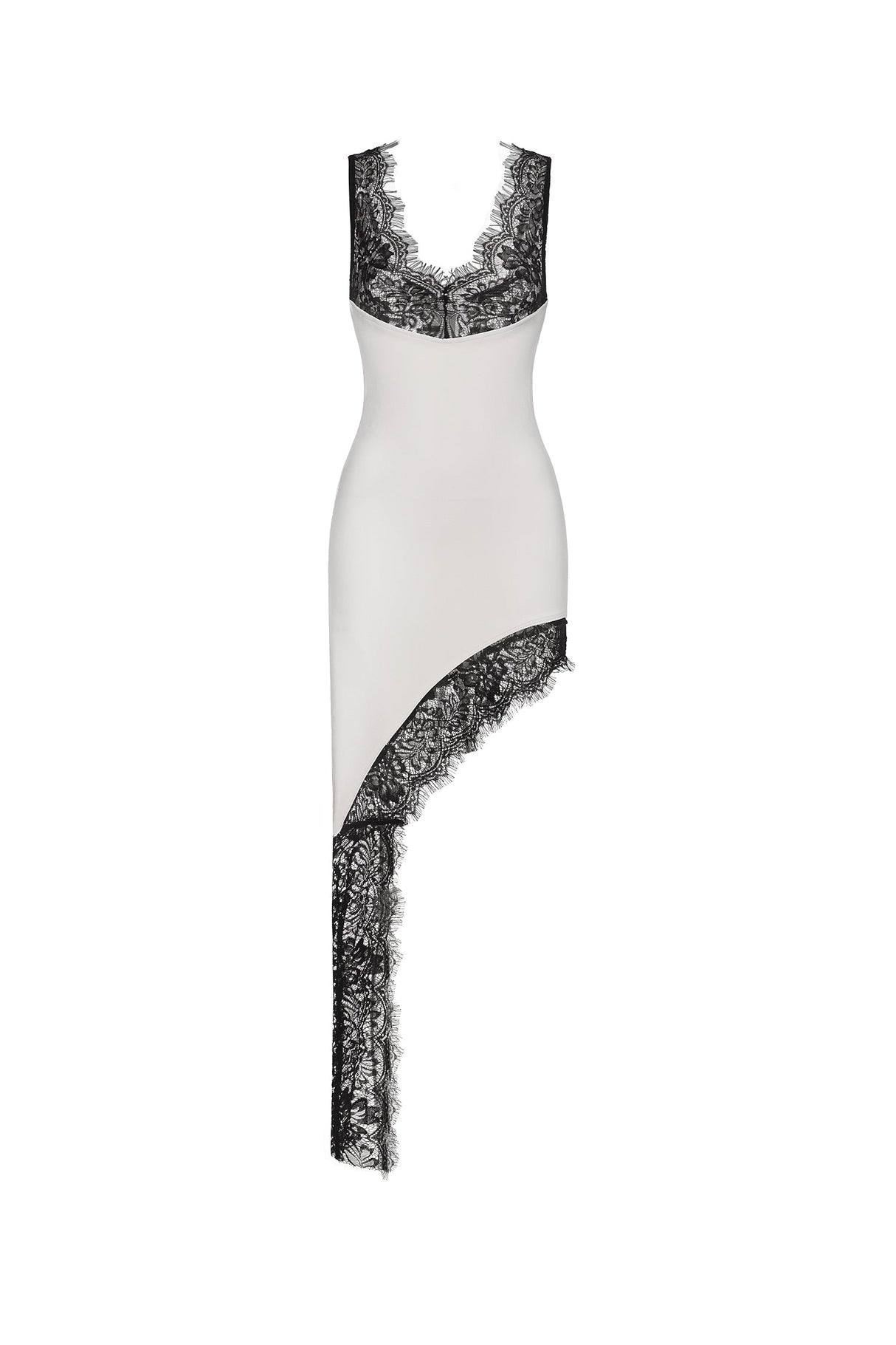 Camila White Lace Asymmetrical Midi Dress