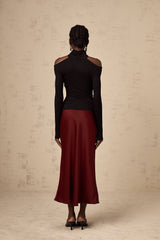Camilla Flared Hem Skirt - Satin Finish - Twill Weave - Side Zip Fastening - Calf Length