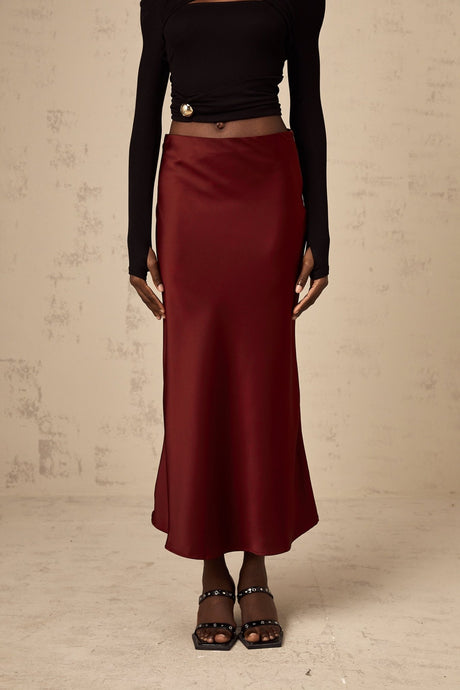 Camilla Flared Hem Skirt - Satin Finish - Twill Weave - Side Zip Fastening - Calf Length