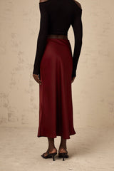 Camilla Flared Hem Skirt - Satin Finish - Twill Weave - Side Zip Fastening - Calf Length