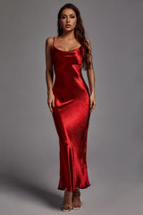 Camilla Red Metallic Dress Spaghetti Strap Scoop Neckline Elegant Sophisticated Formal Special Occasion