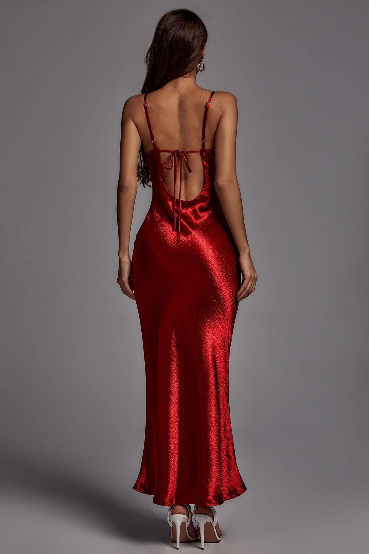 Camilla Red Metallic Dress Spaghetti Strap Scoop Neckline Formal Event Night Out