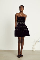 Camille black fauxpearl velvet mini dress